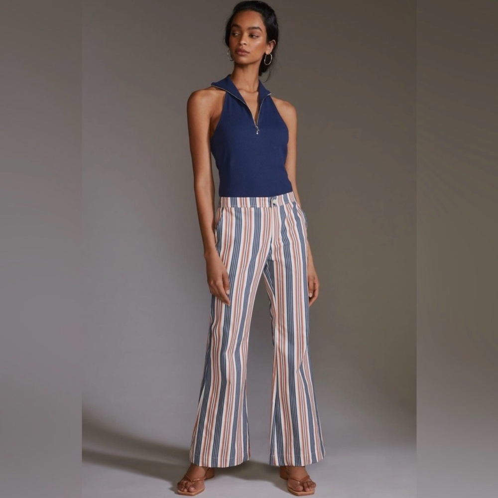 Anthropologie Mid-Rise Striped Flare Pants Striped Wide-Leg Pants Size 2